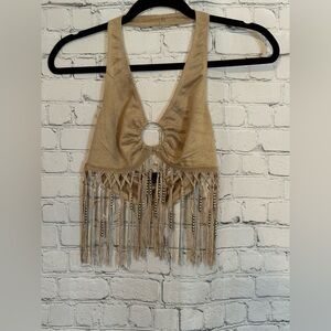 Tan Ruched Cut Out Tank Top